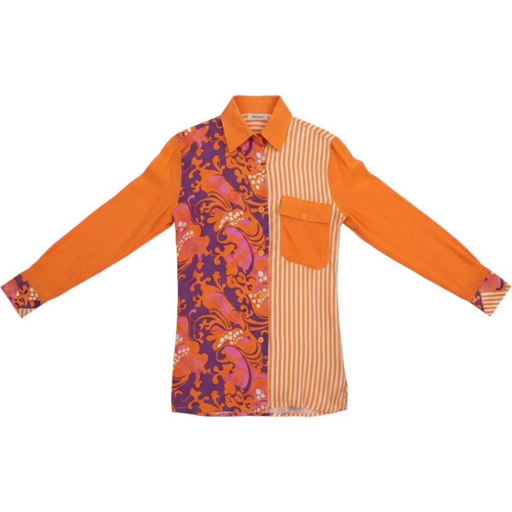 Koos of Course Size S Vintage Colorblock Orange & Purple Button Up Artsy Teacher